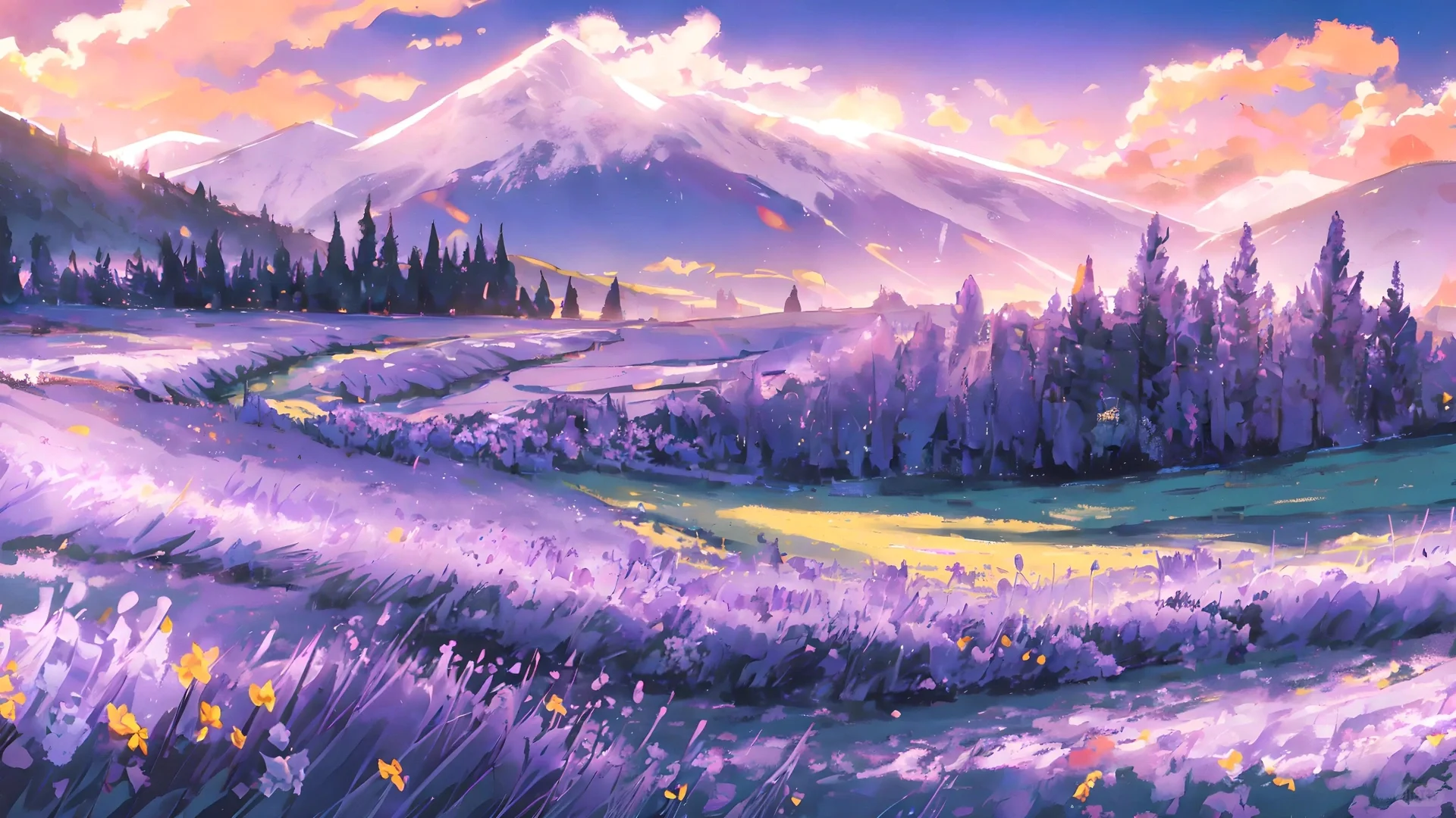 紫色花海，治愈系风景横版