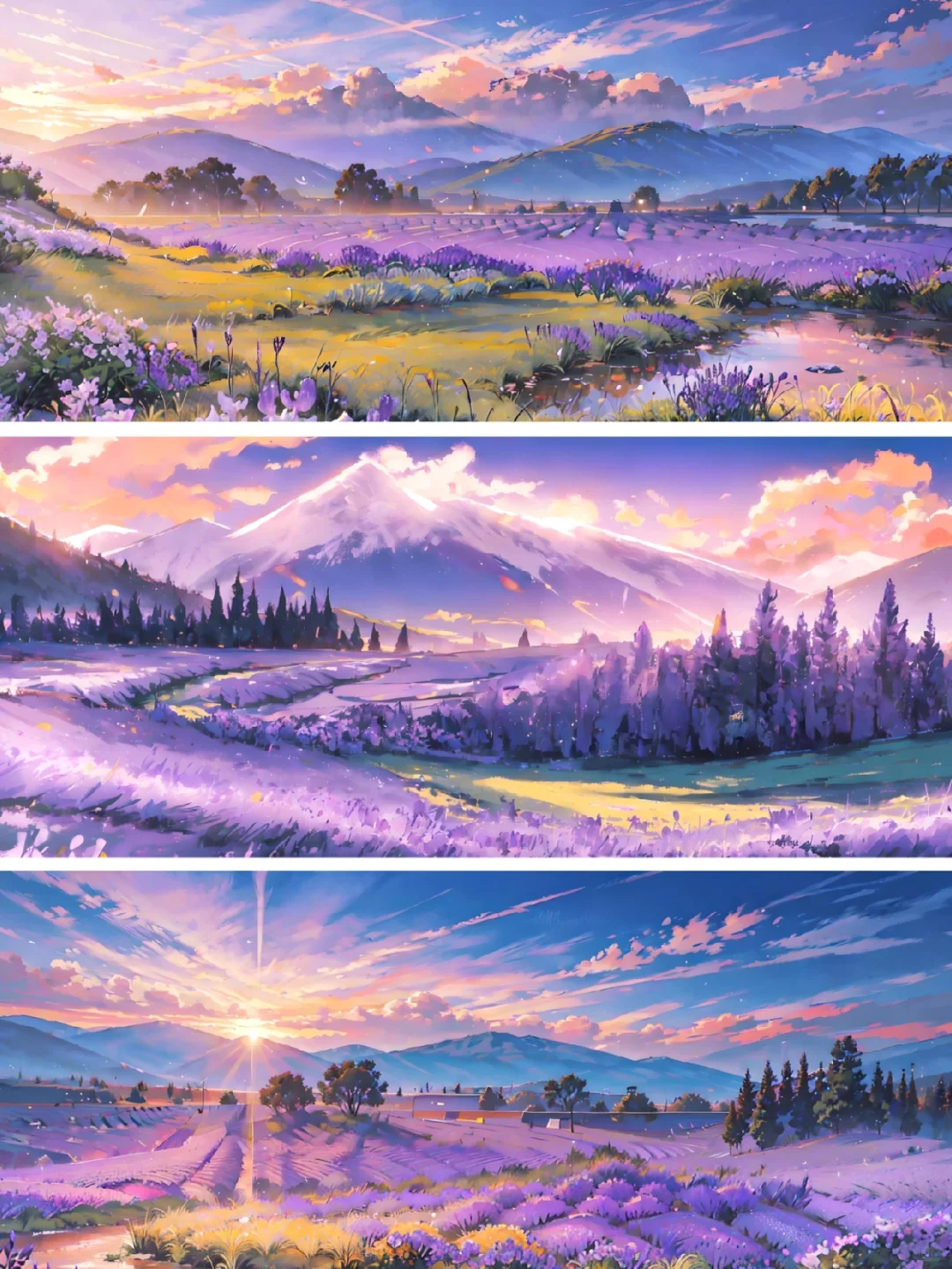 紫色花海，治愈系风景横版