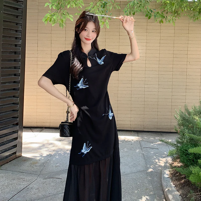 新中式黑花连衣裙‼️复古女神范