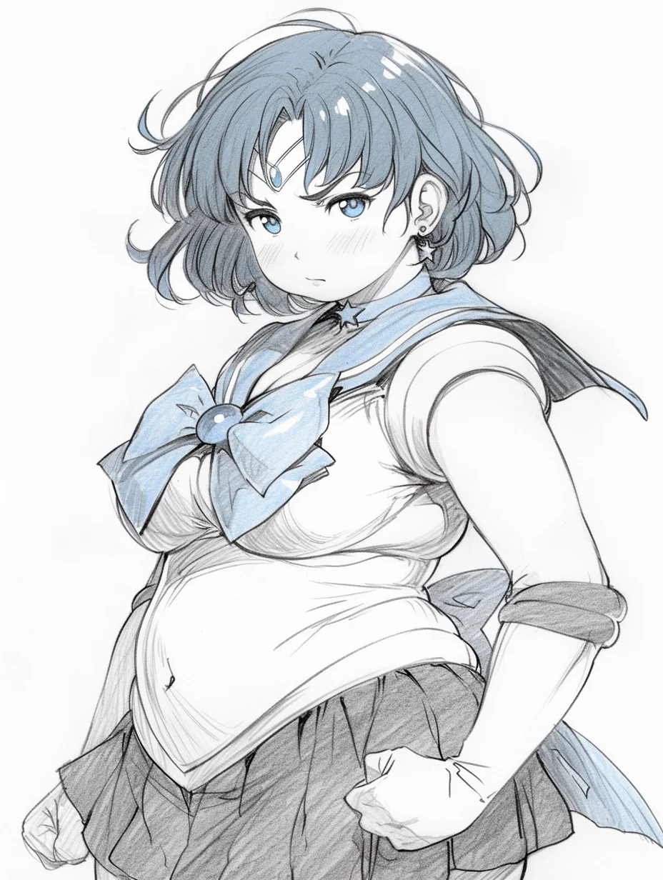 美少女壮士·水野亚美 手绘线稿［咒语］