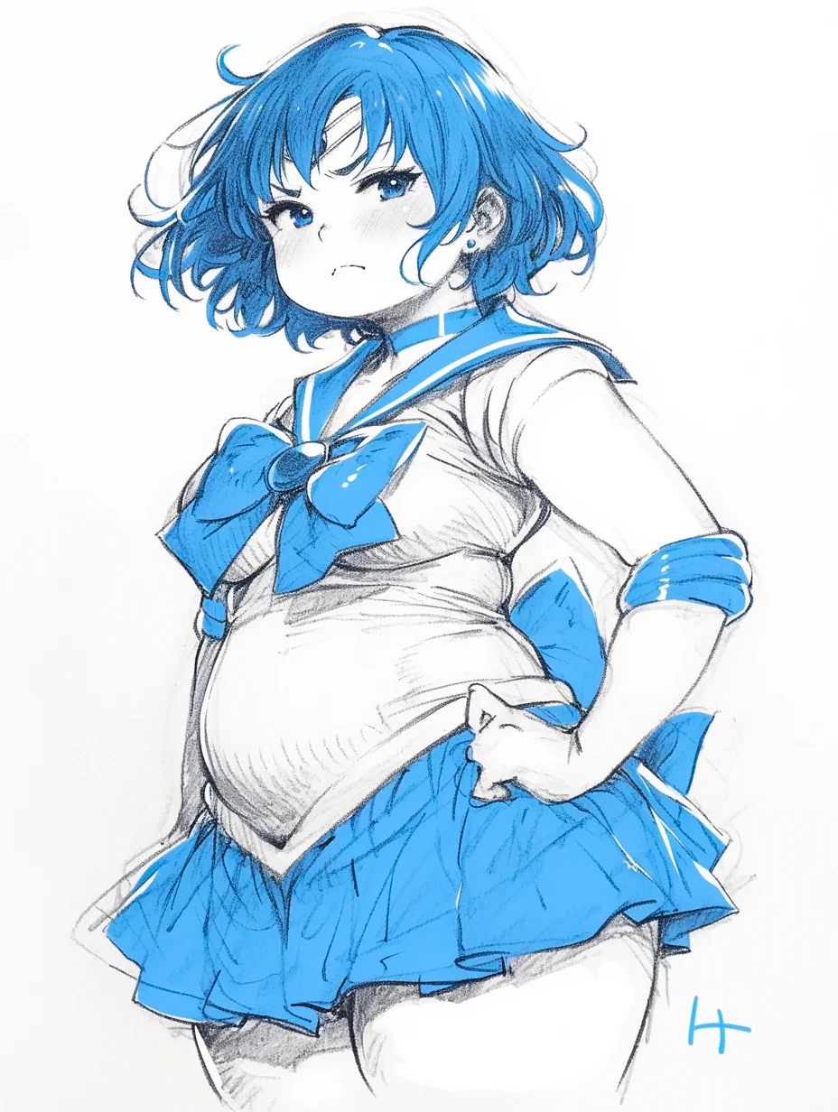美少女壮士·水野亚美 手绘线稿［咒语］