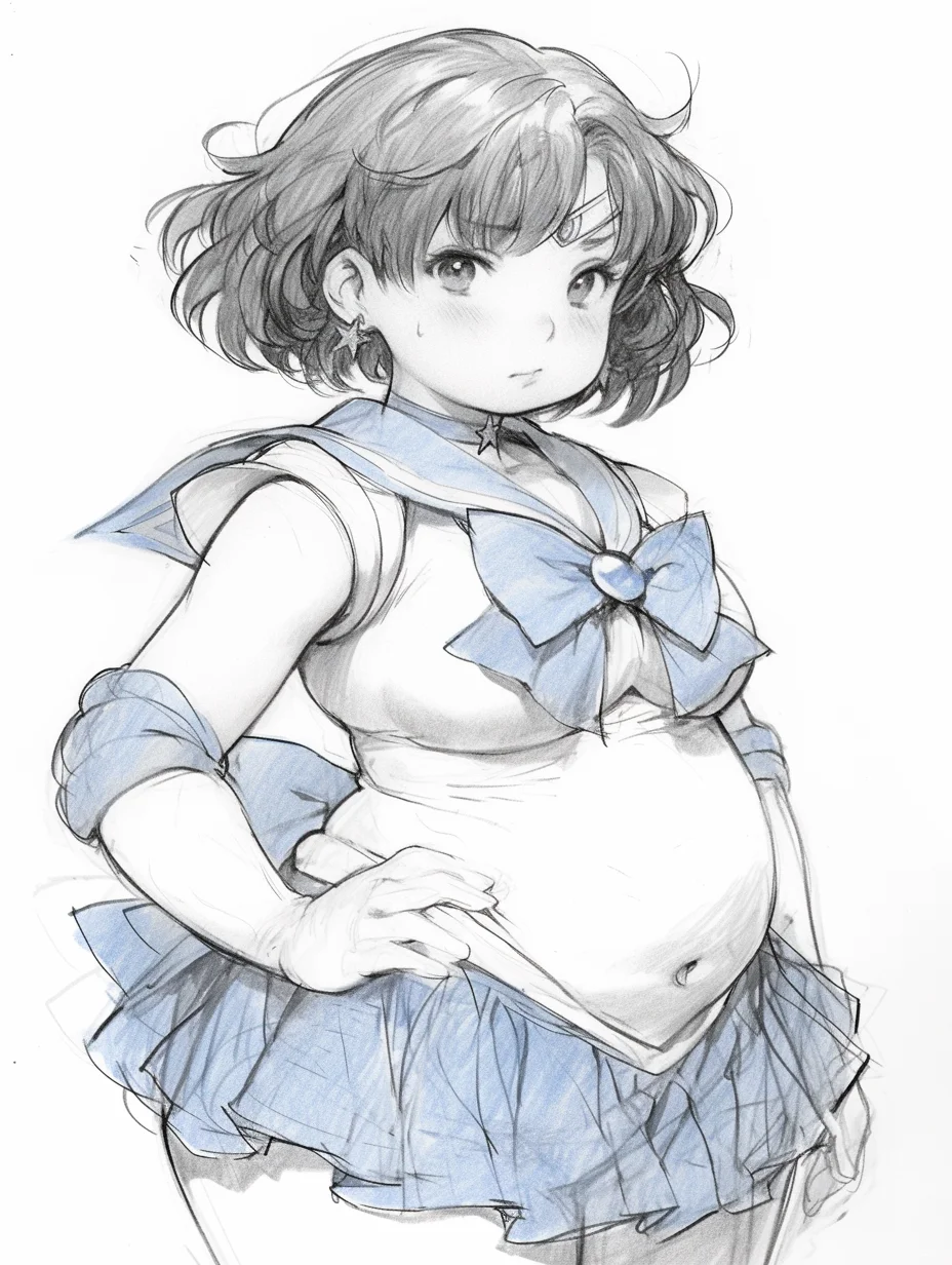 美少女壮士·水野亚美 手绘线稿［咒语］