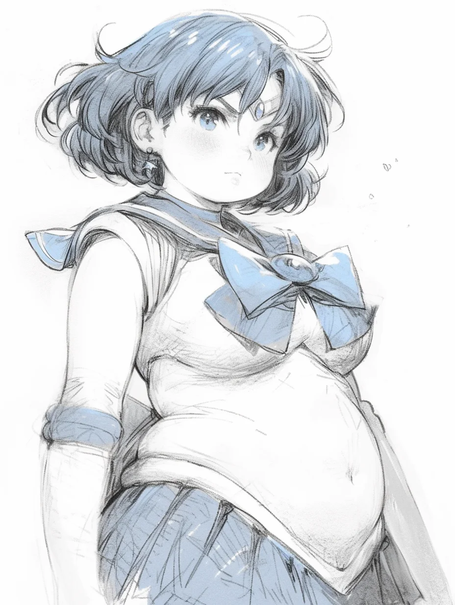 美少女壮士·水野亚美 手绘线稿［咒语］