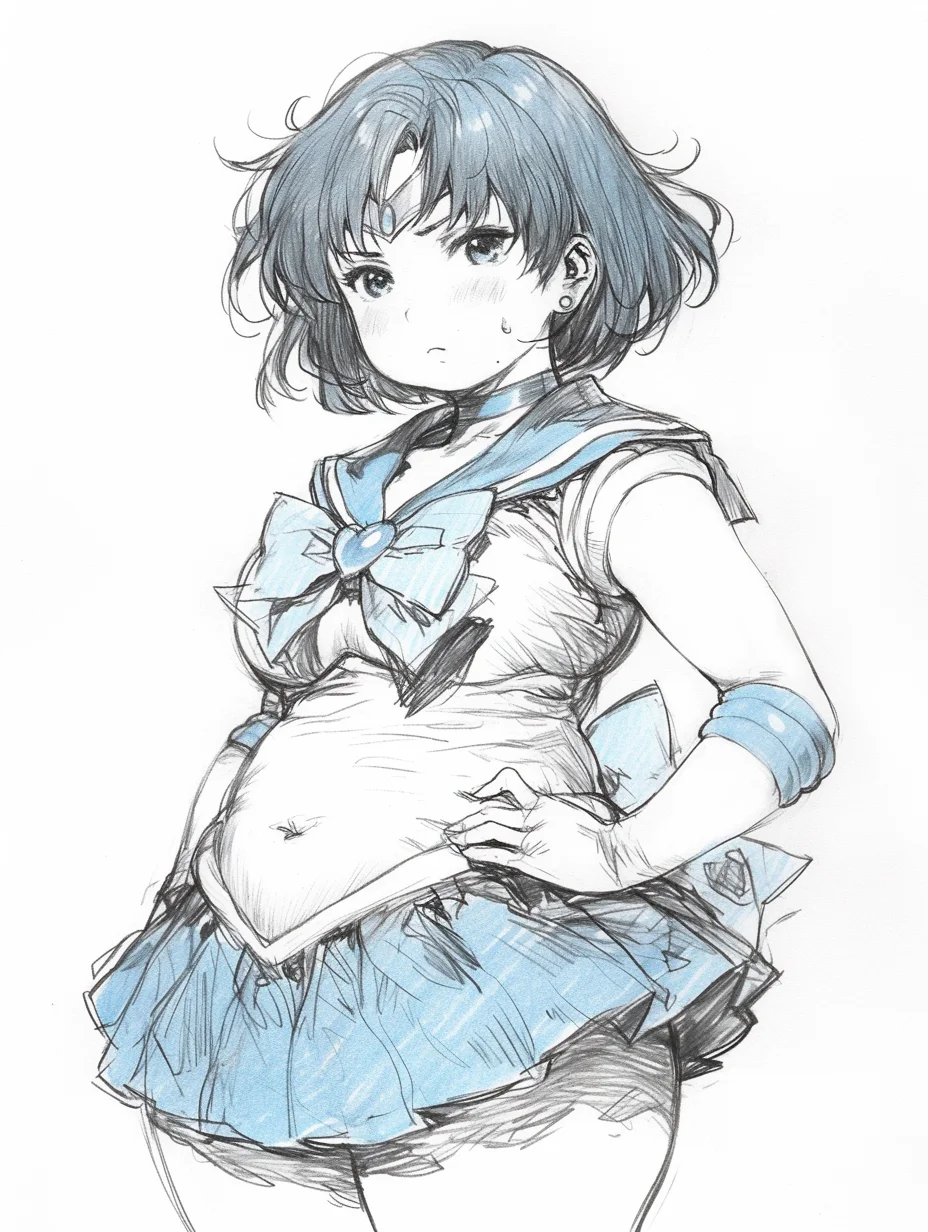 美少女壮士·水野亚美 手绘线稿［咒语］
