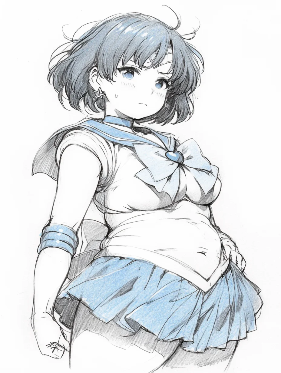 美少女壮士·水野亚美 手绘线稿［咒语］
