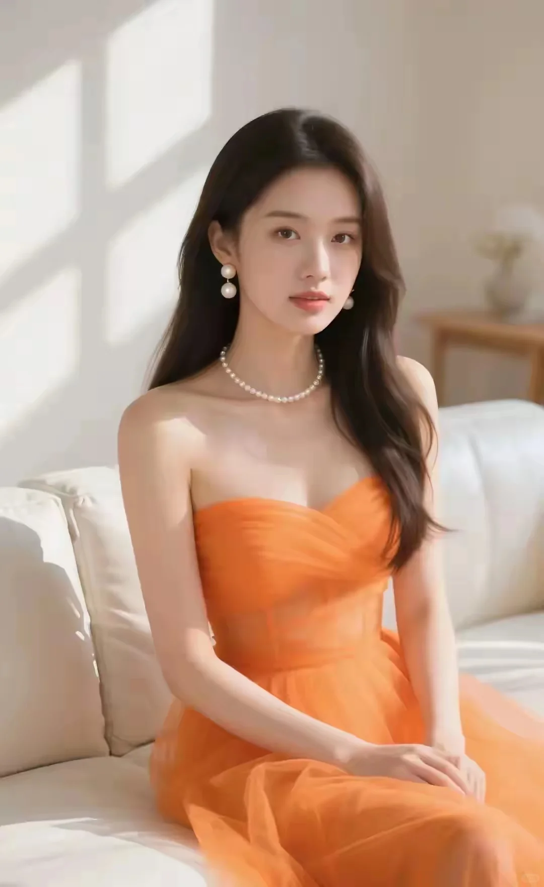 好温柔的橘🍊色礼服裙呀～