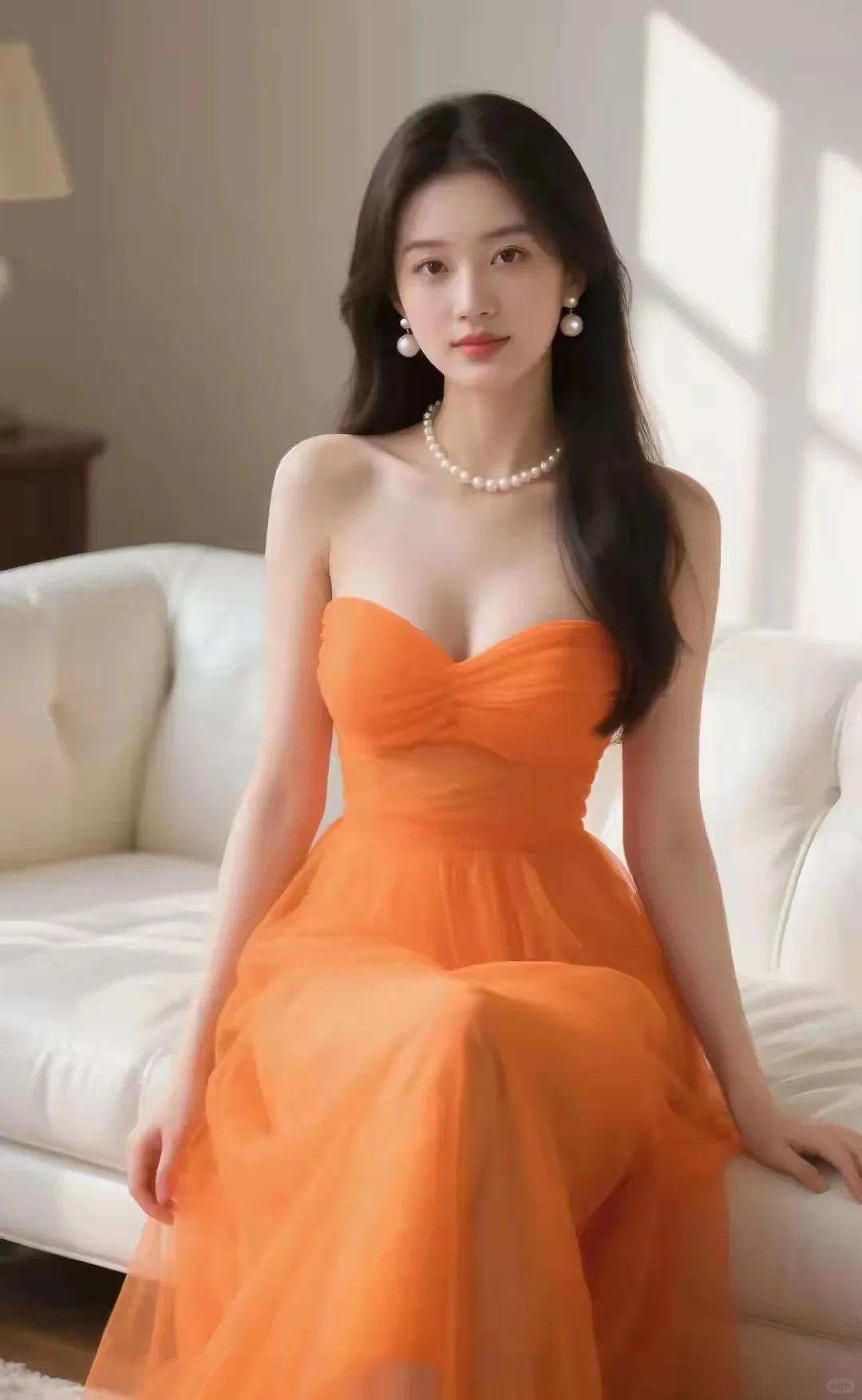 好温柔的橘🍊色礼服裙呀～