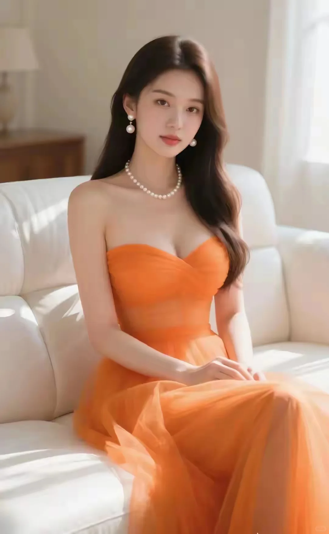 好温柔的橘🍊色礼服裙呀～