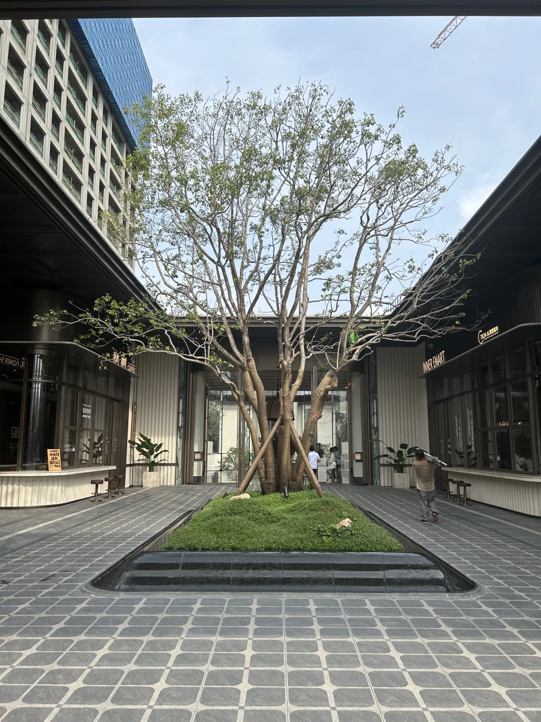 龙湖项目的大门也开始使用米色系石材了