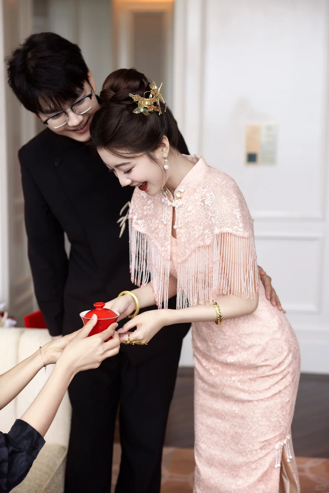 甜死我蒜了‼️粉色旗袍订婚好漂亮啊✨💕