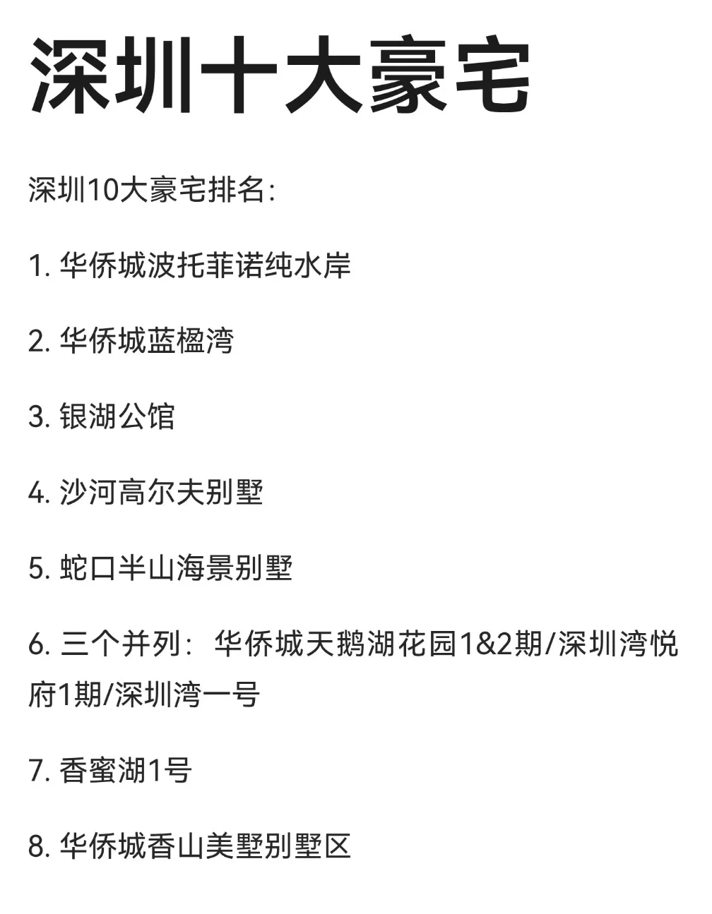 深圳十大豪宅（前两名断崖领先后面）