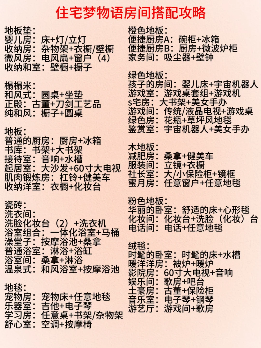 开罗游戏 住宅梦物语房间搭配攻略