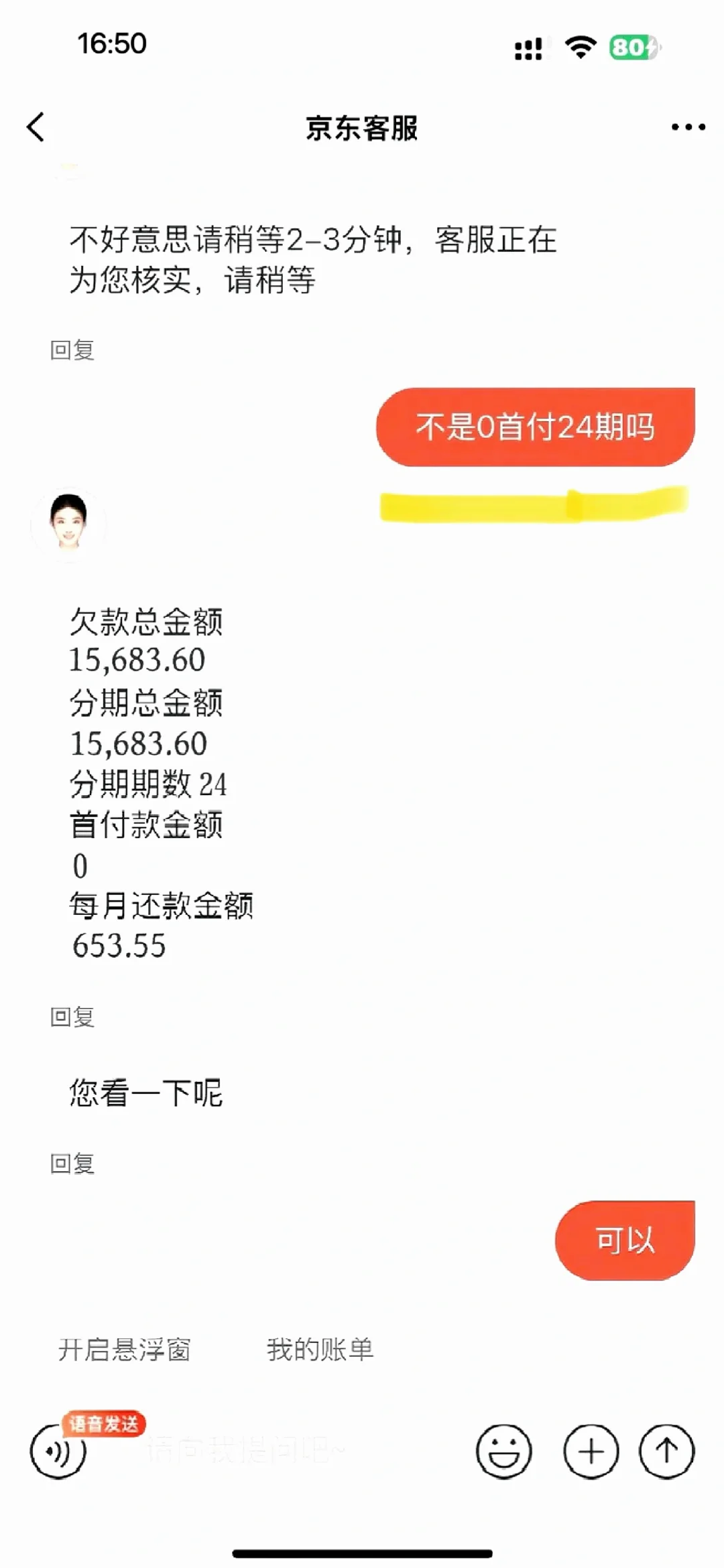 京东正好3天时间就给我分期的方案了