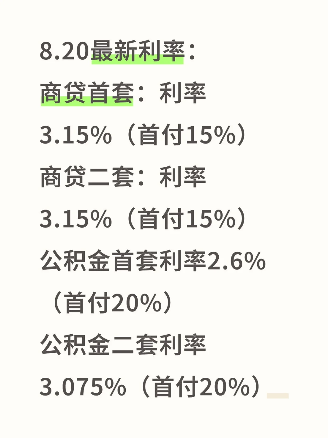 最新利率及首付比例