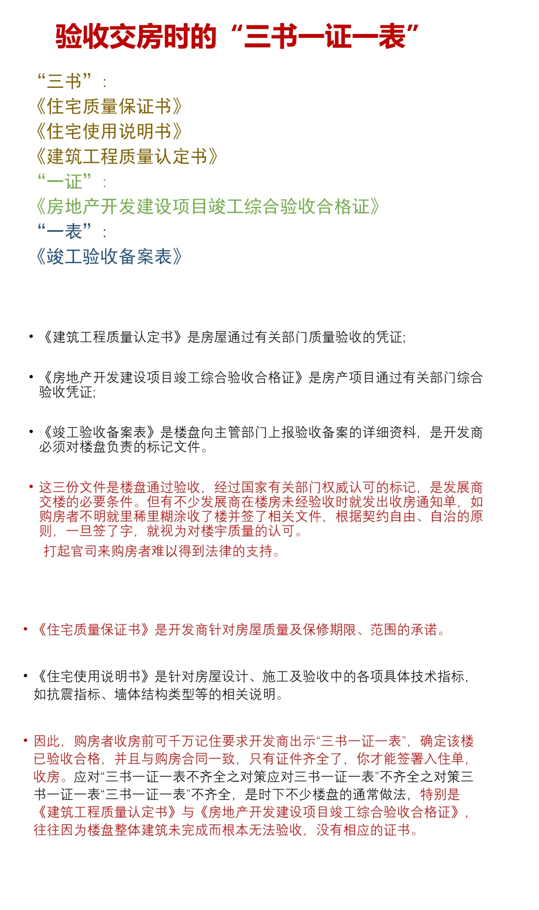 验收交房时的“三书一证一表”
