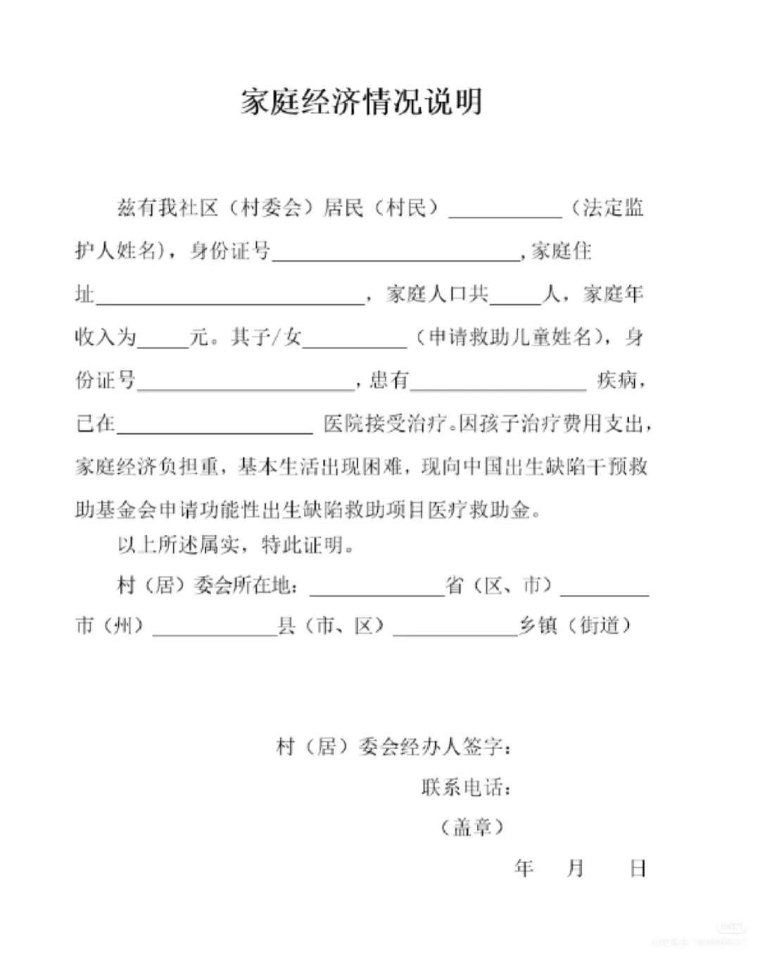 家庭经济情况说明