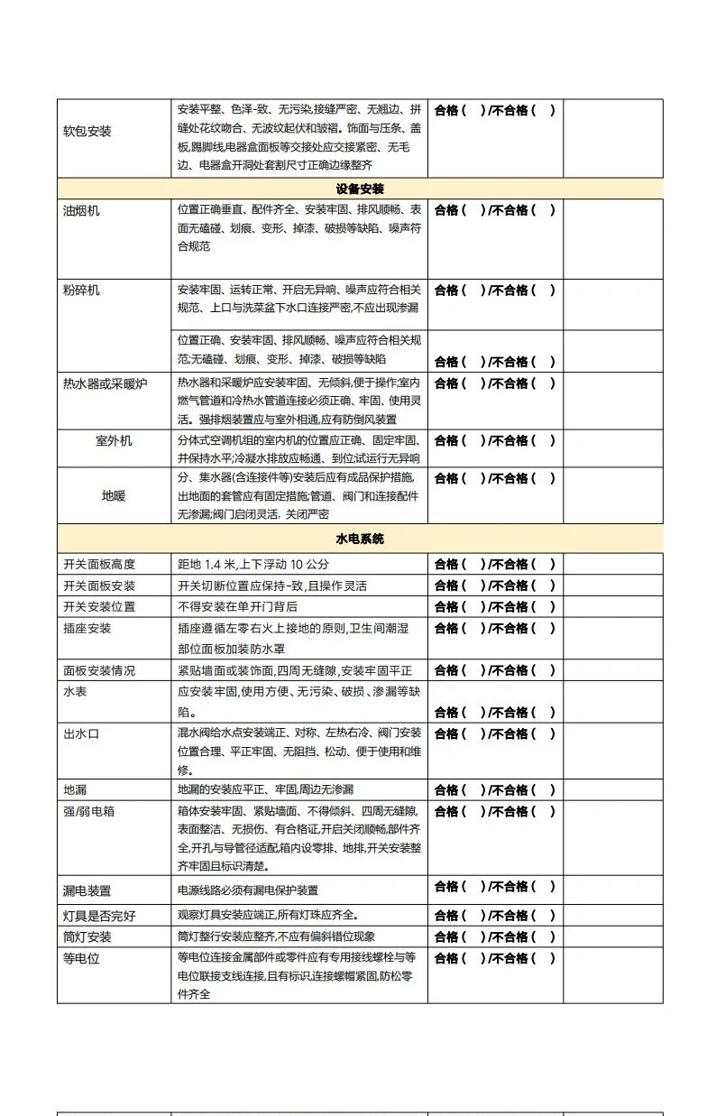 验房清单来一套