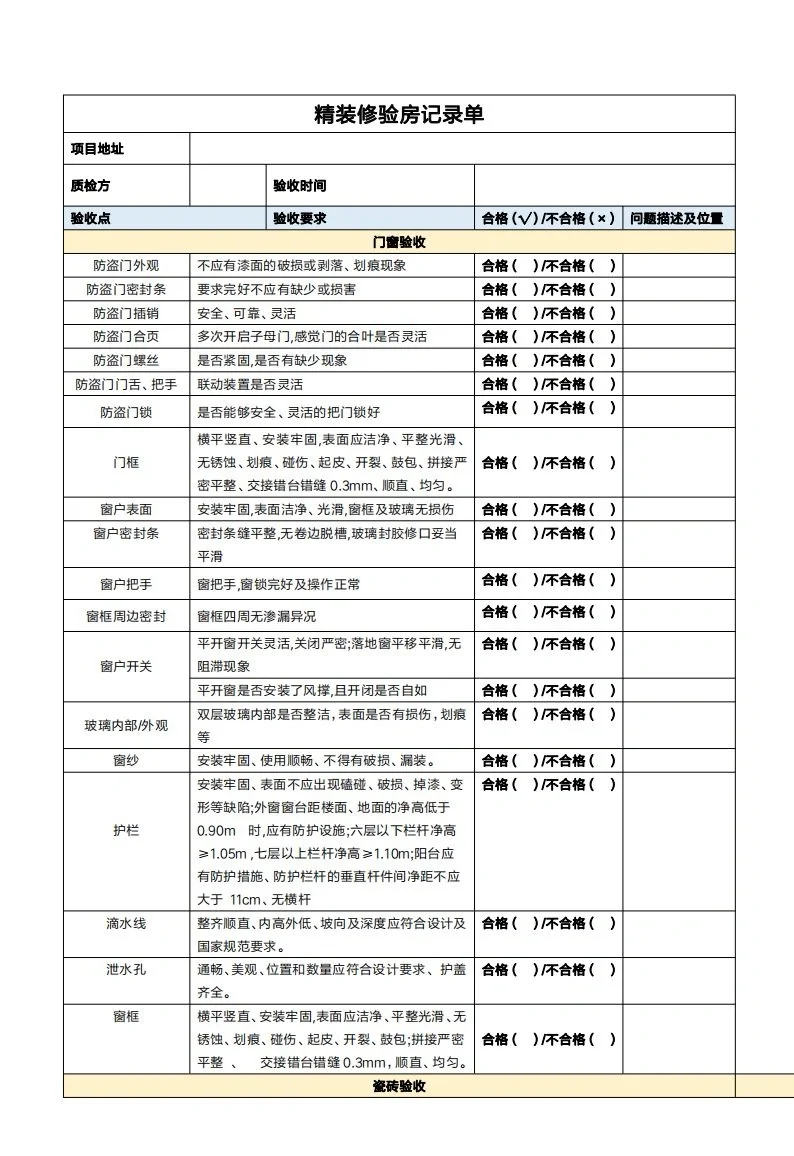 验房清单来一套