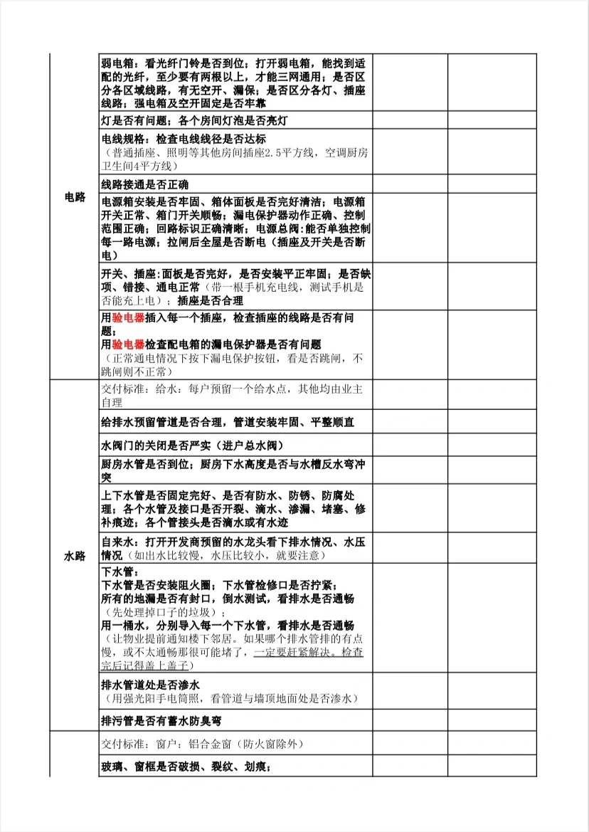 宇宙zui全、ju详细的毛坯验房清单