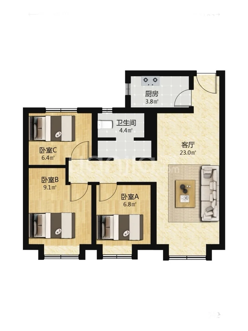 海淀三环次新房 全明格局三居