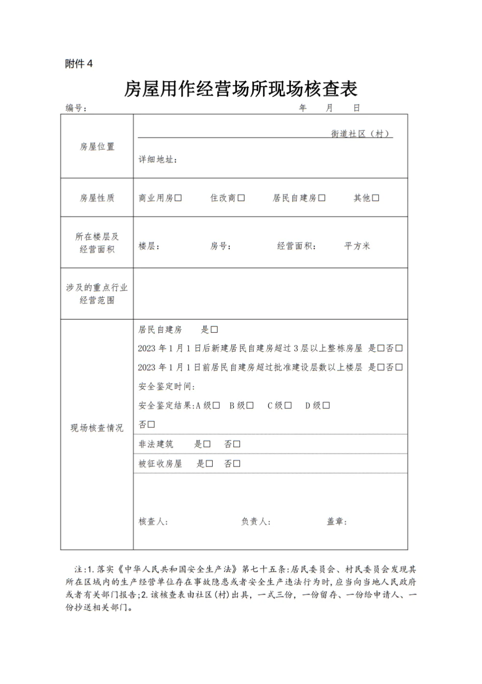 房屋用作经营场所现场核查