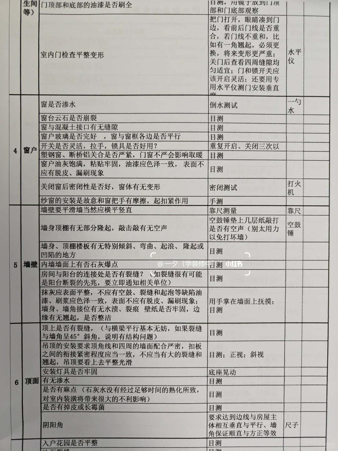 精装房验房表