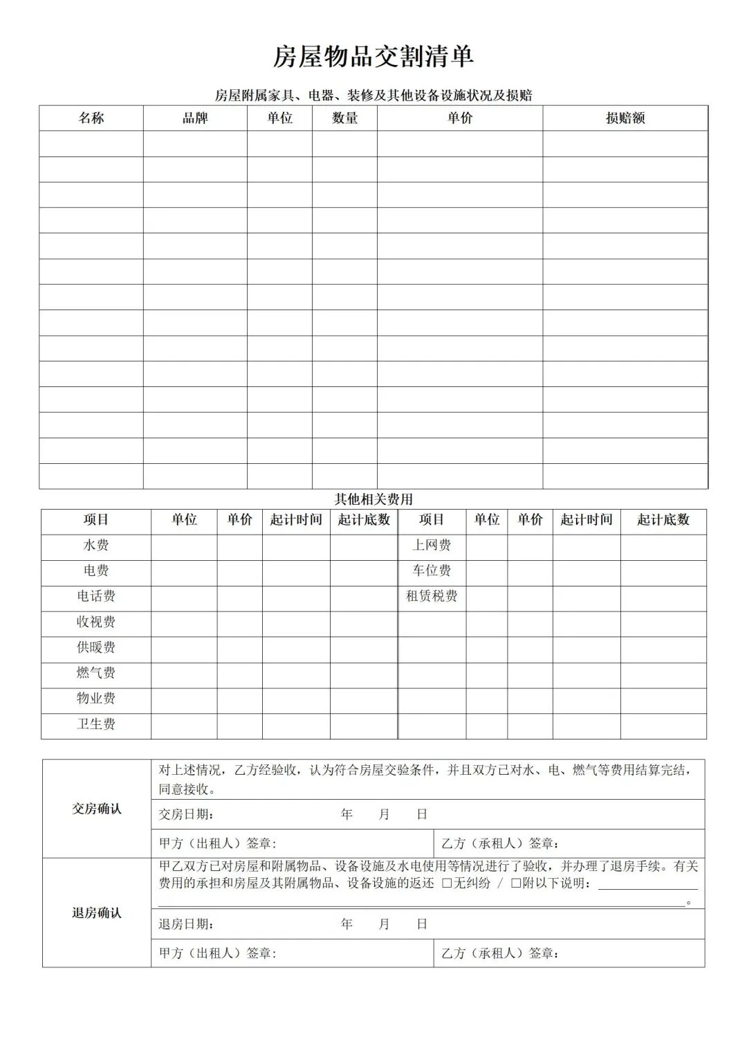 正规租房合同模版❗️（含：物品清单和收据）