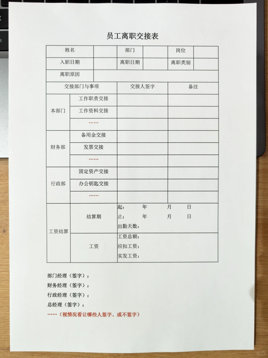 员工离职交接表丨范本