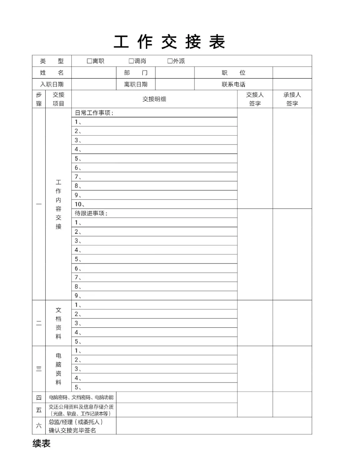工作交接表（详细版）