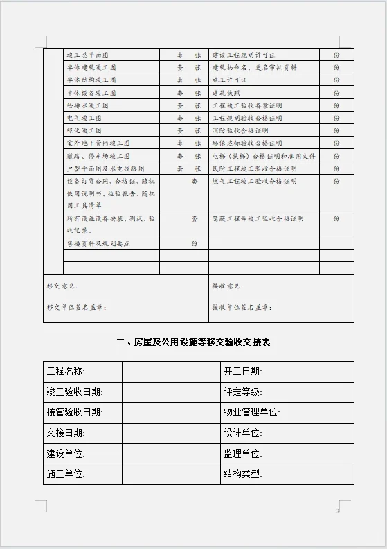物业管理公司移交执行表