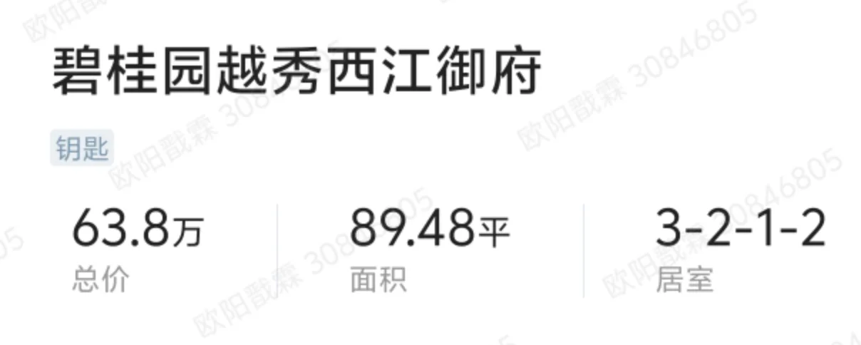江门碧桂园西江御府7字头中层毛胚三房！
