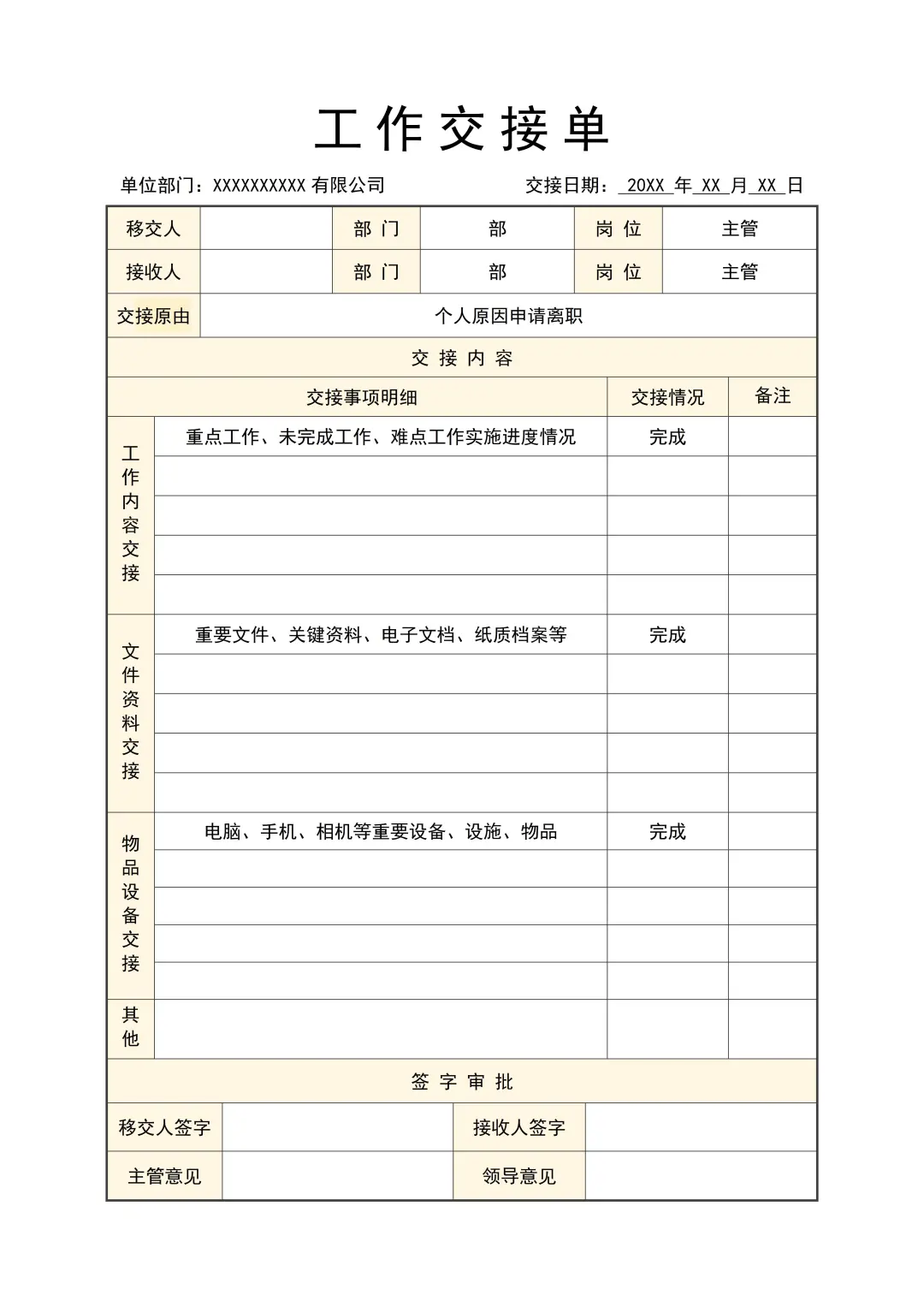 换岗或工作不慌，超全工作交接清单模板