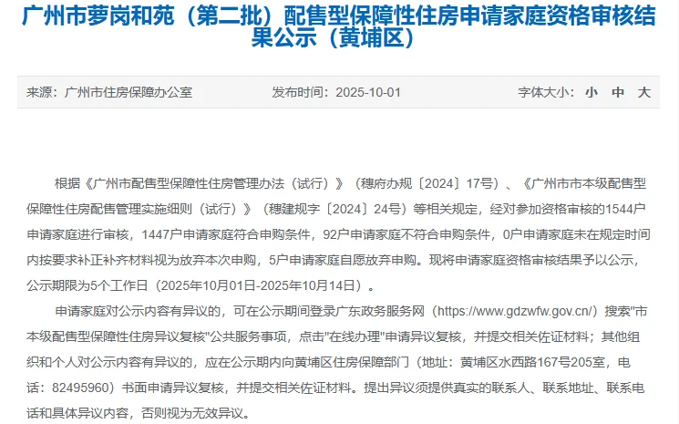 广州市第二批配售型保障房资格审核结果来了
