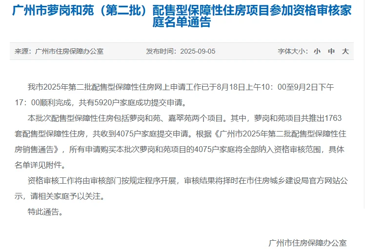 广州市第二批配售型保障房资格审核结果来了