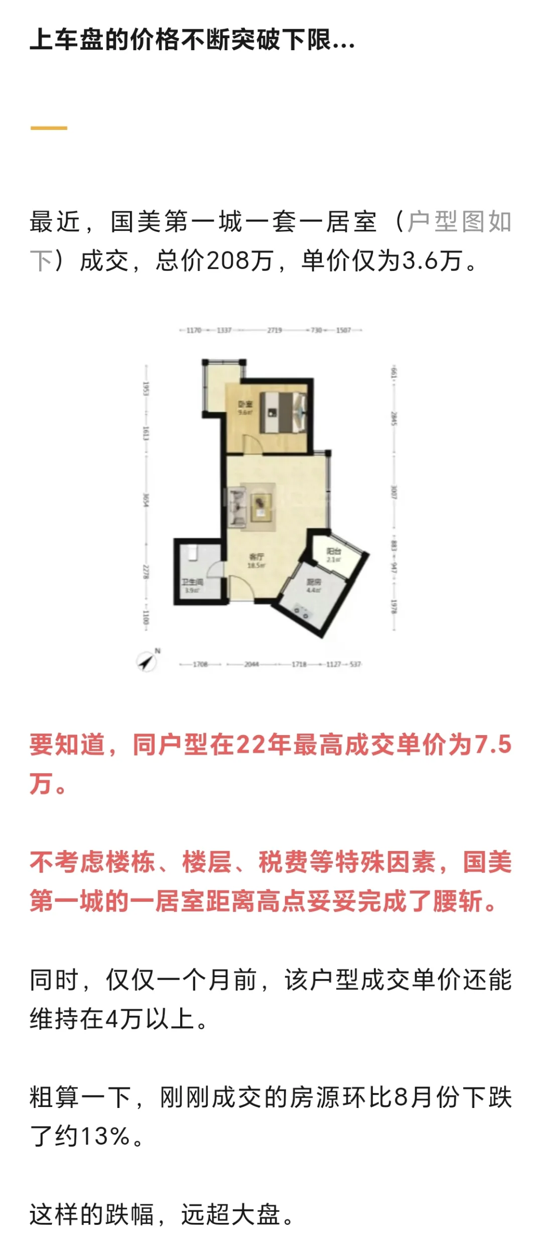 国美第一城腰斩了，一居室单价仅为3.6万...