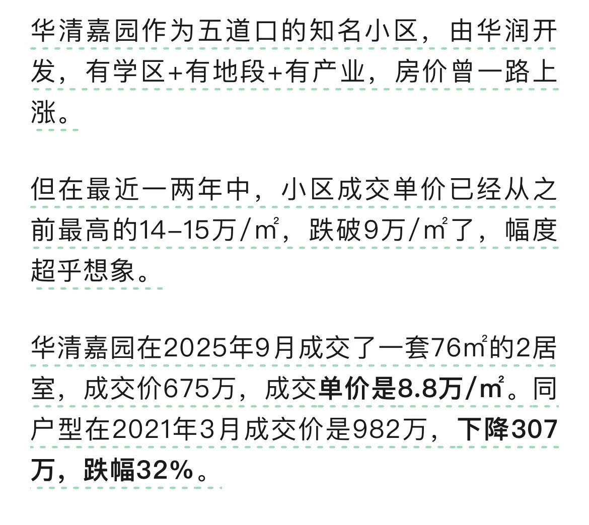 海淀顶级学区中关村二小华清嘉园跌懵了