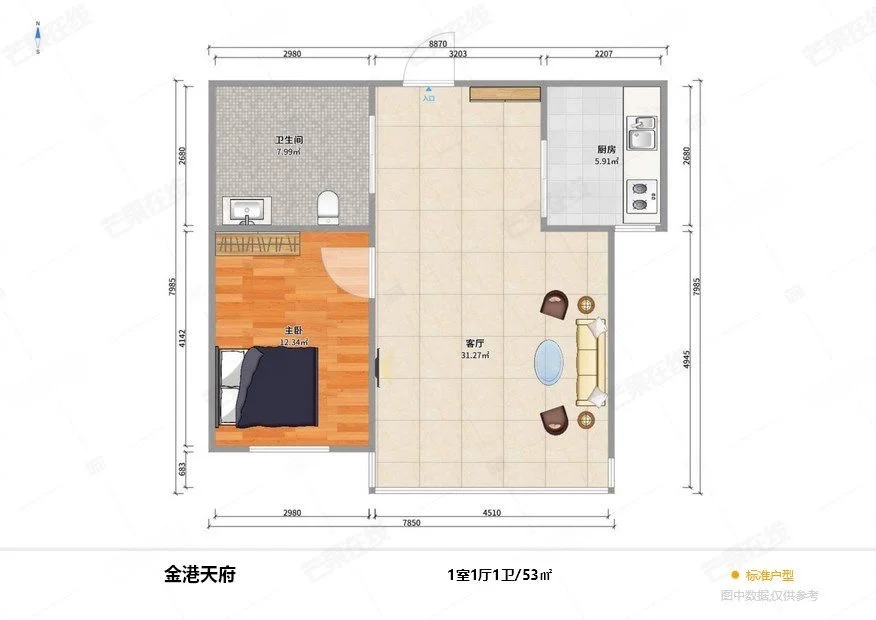 沈阳一环内卖房一室一厅53.44平