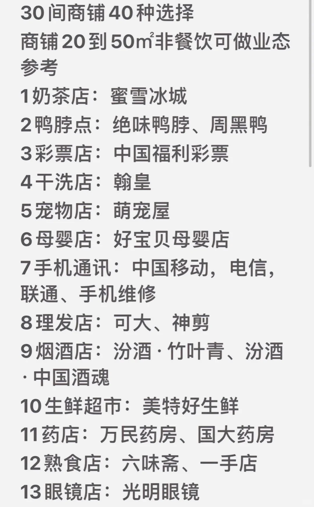 20平到50平的商铺 非餐饮业态可以做什么？