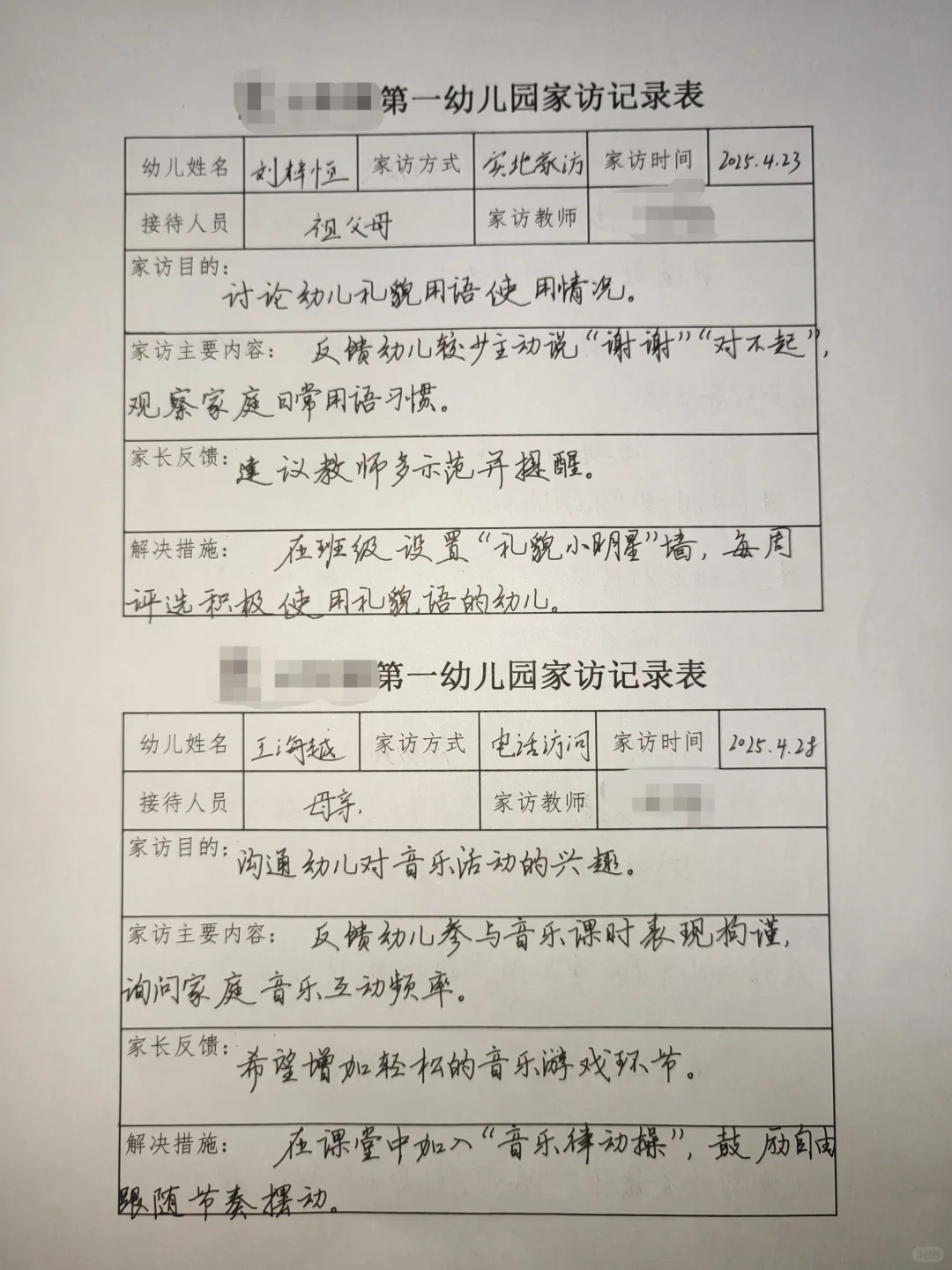 2025幼儿园家访记录表（五）
