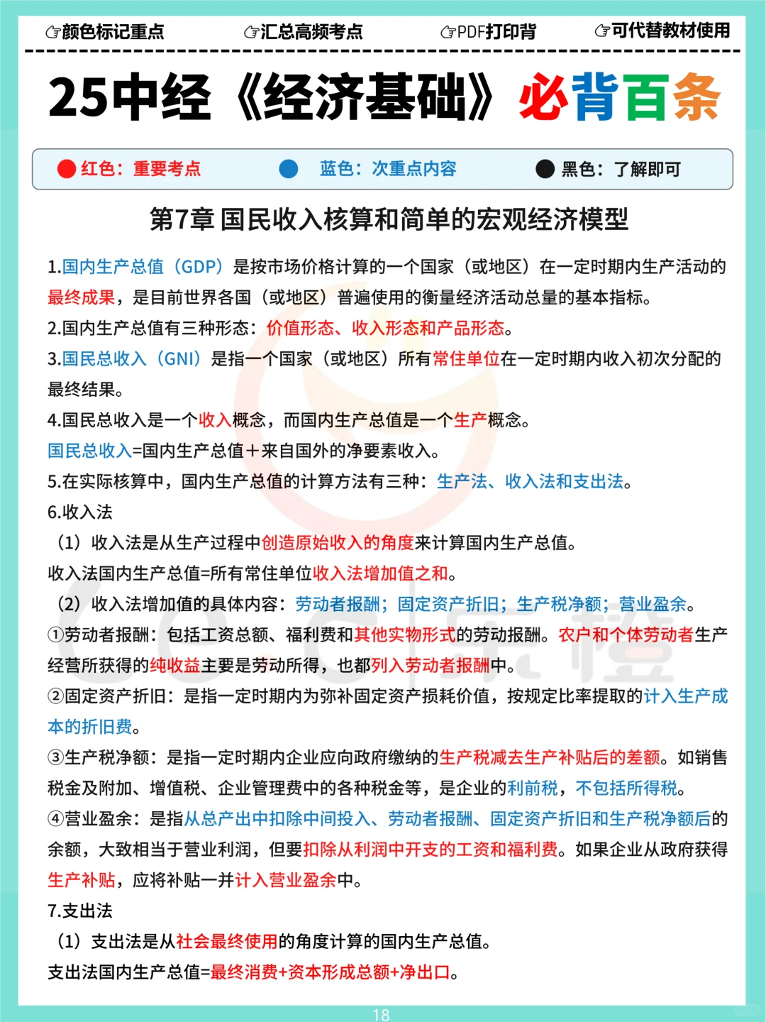 25中经《基础》三色必背百条！涵盖120分内容！