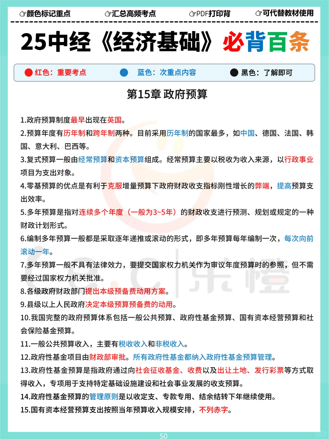 25中经《基础》三色必背百条！涵盖120分内容！