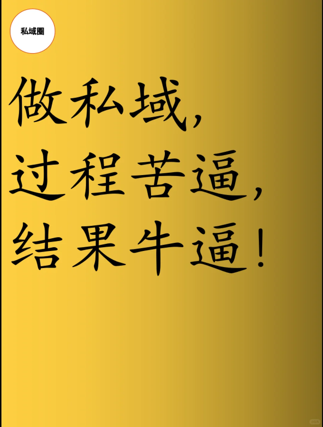 做私域， 过程苦逼， 结果牛逼！