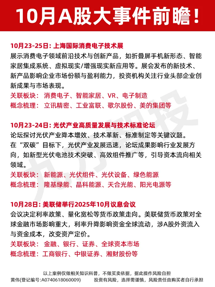 超全梳理！10月A股大事件及受益方向