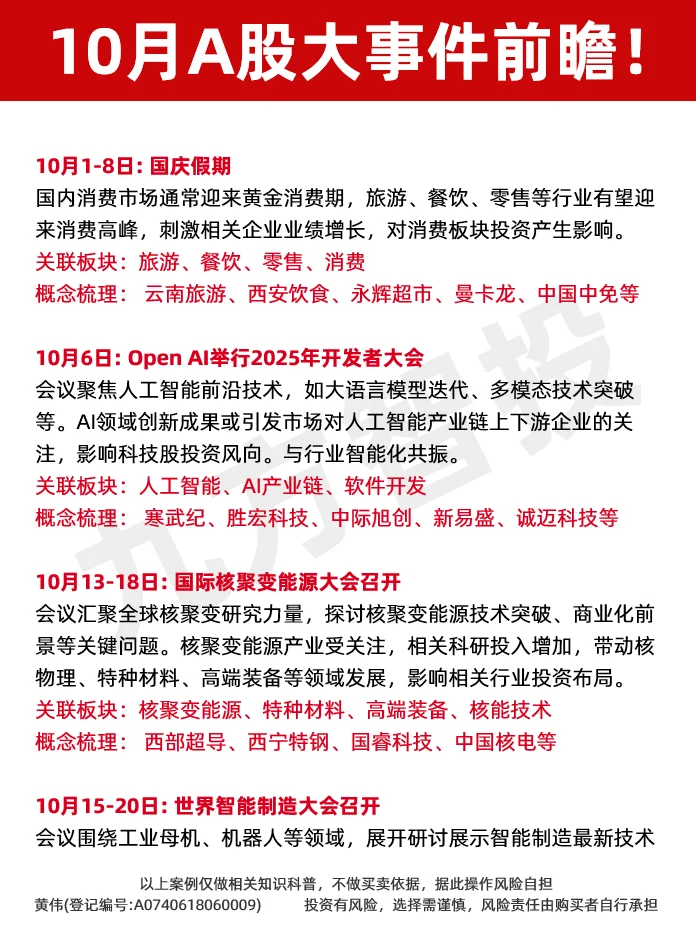 超全梳理！10月A股大事件及受益方向