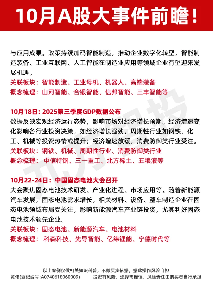 超全梳理！10月A股大事件及受益方向