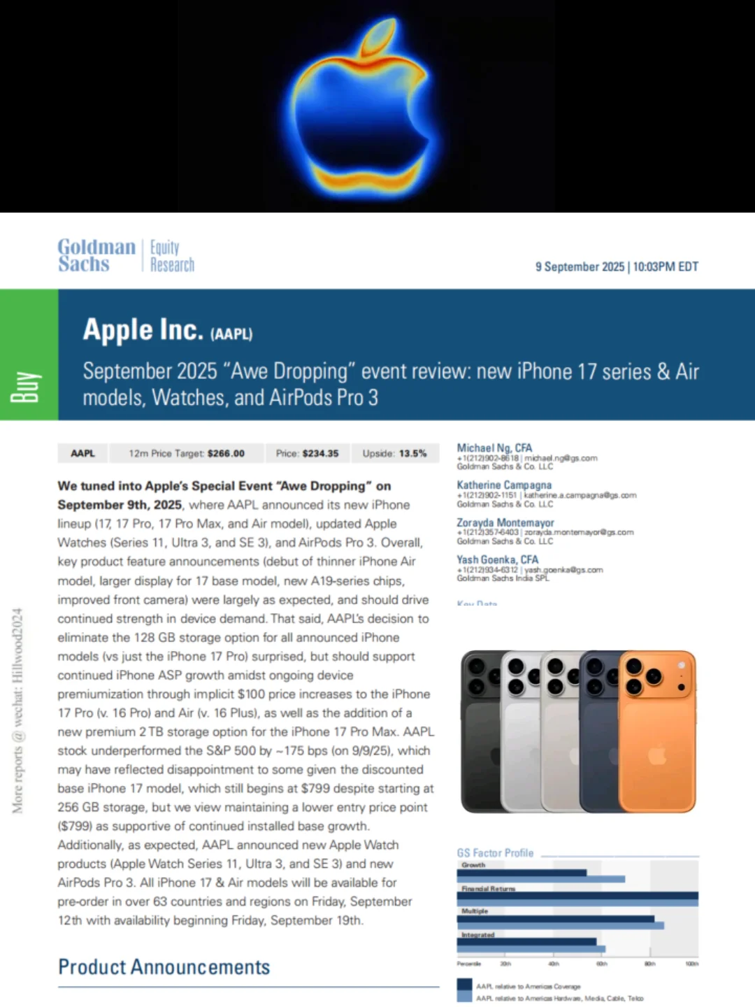 高盛研报对Apple新品的分析也太全面了吧...