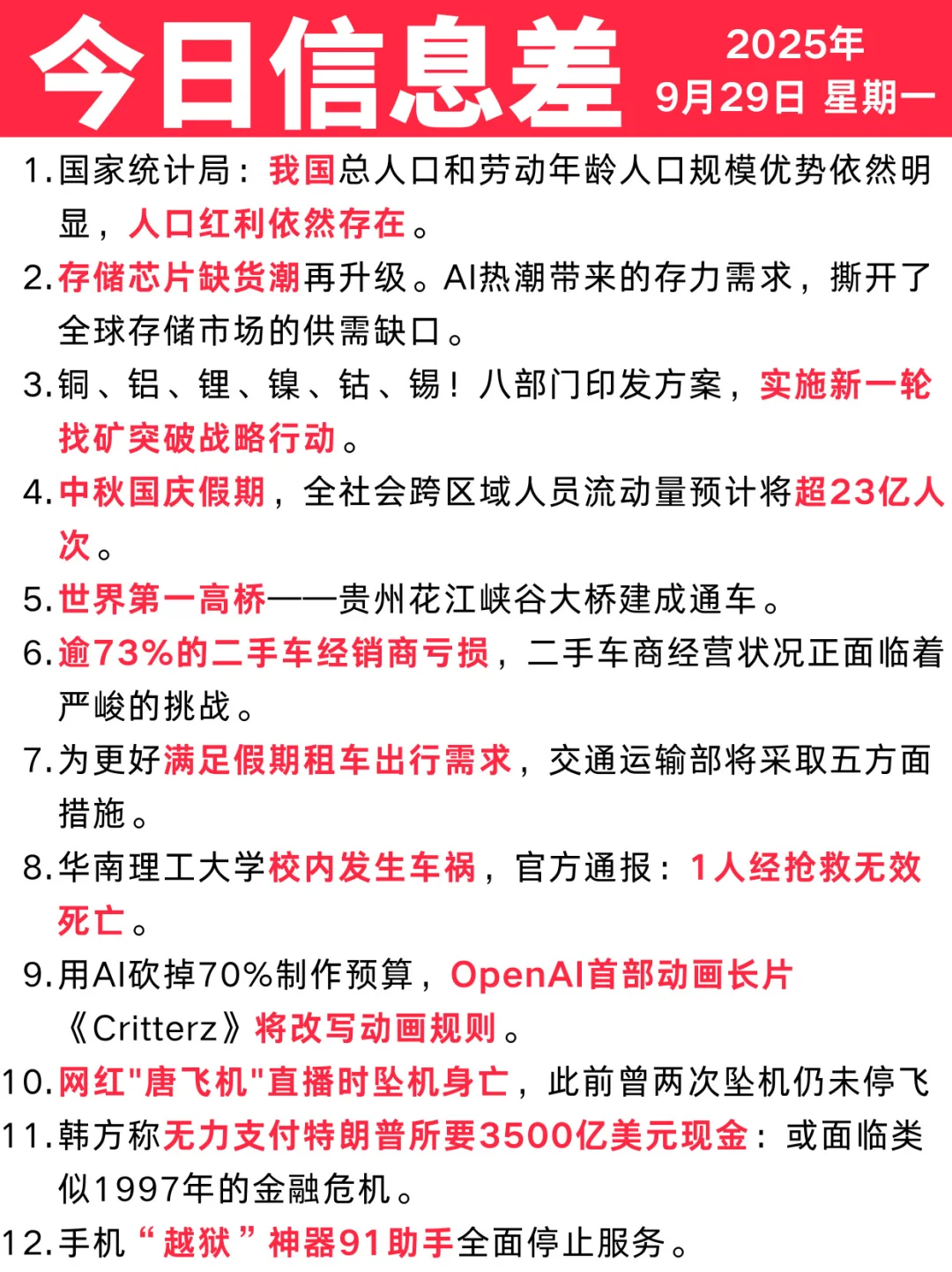 今日信息差｜9 🈷️ 29 日