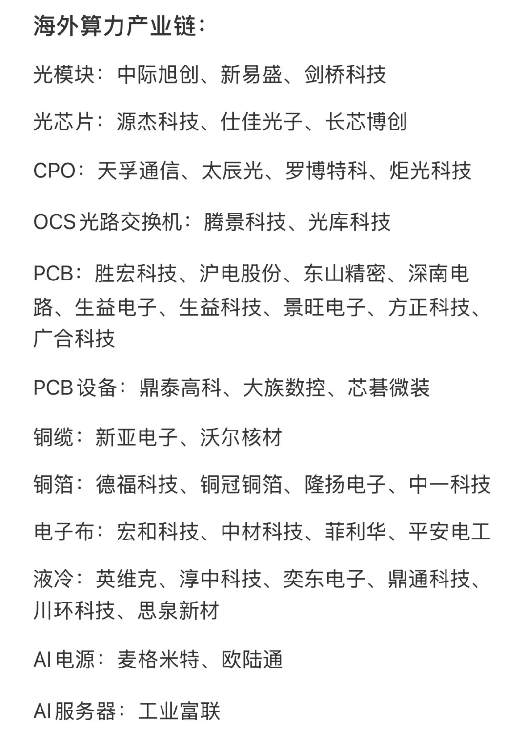 AI算力全产业链梳理！