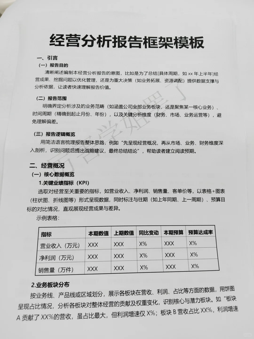 经营分析报告框架模板，直接抄就行了🥳