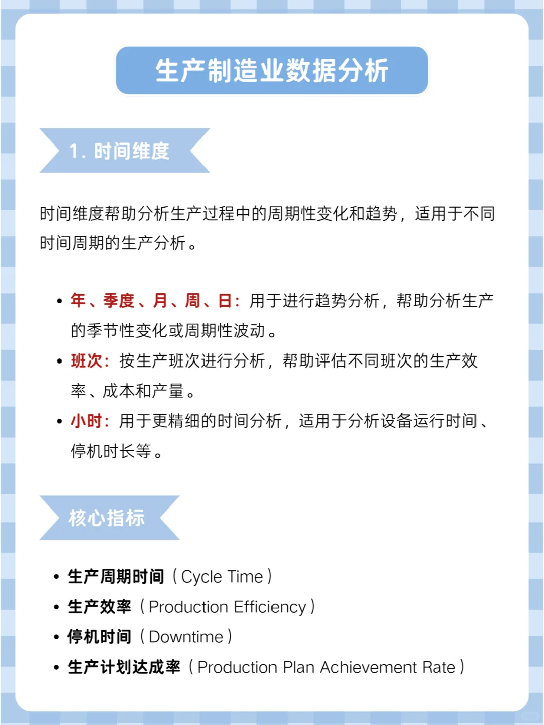 生产制造业数据分析的核心维度+关键指标